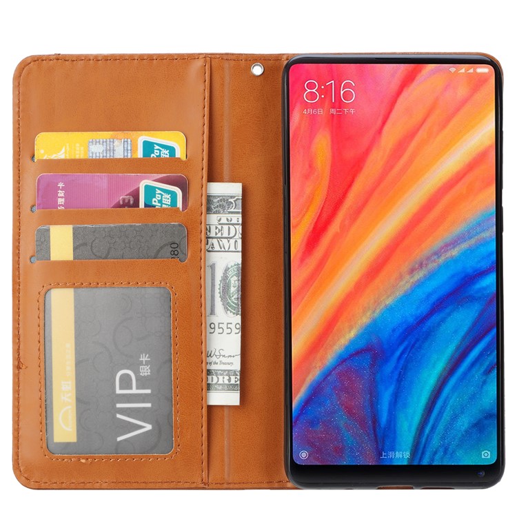 Auto-absorbed Leather Wallet Stand Phone Casing for Xiaomi Mi Mix 2s - Brown-5