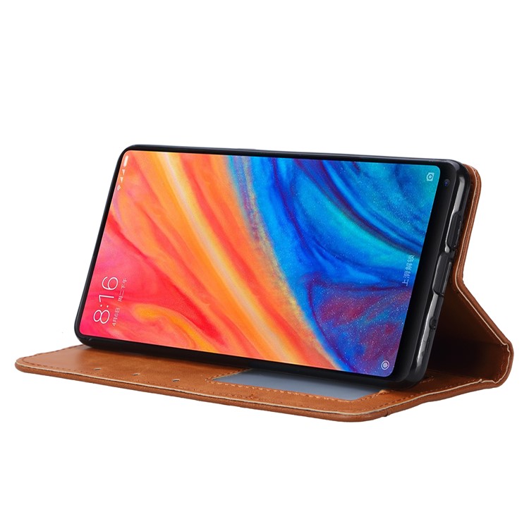 Auto-absorbed Leather Wallet Stand Phone Casing for Xiaomi Mi Mix 2s - Brown-7