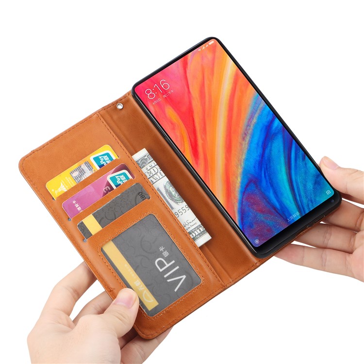 Auto-absorbed Leather Wallet Stand Phone Casing for Xiaomi Mi Mix 2s - Brown-8
