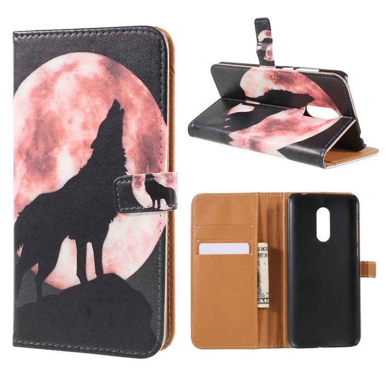 Pattern Printing Leather Wallet Case for Xiaomi Redmi Note 5 (12MP Rear Camera) / Redmi 5 Plus (China) - Wolf Howling at the Moon-1