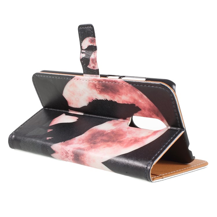 Pattern Printing Leather Wallet Case for Xiaomi Redmi Note 5 (12MP Rear Camera) / Redmi 5 Plus (China) - Wolf Howling at the Moon-5