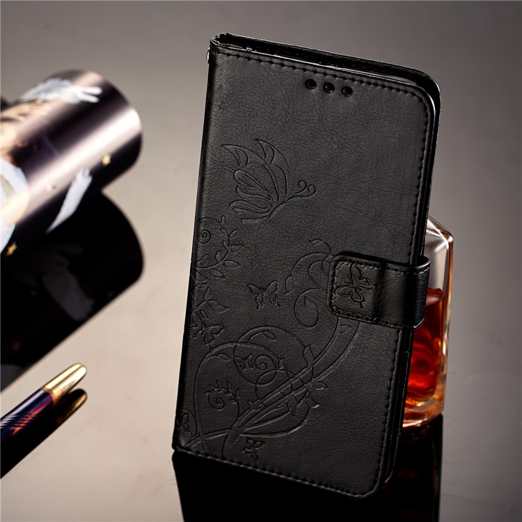 Imprinted Butterfly Flower Leather Wallet Stand Case for Xiaomi Redmi Note 5A Prime/Redmi Y1 (India) - Black-7