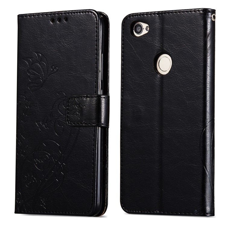 Imprinted Butterfly Flower Leather Wallet Stand Case for Xiaomi Redmi Note 5A Prime/Redmi Y1 (India) - Black-8