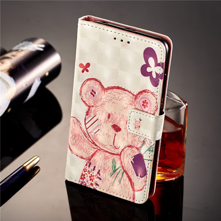 Pattern Printing Leather Wallet Stand Shell for Xiaomi Redmi Y1 (India)/Redmi Note 5A Prime - Pink Bear-4