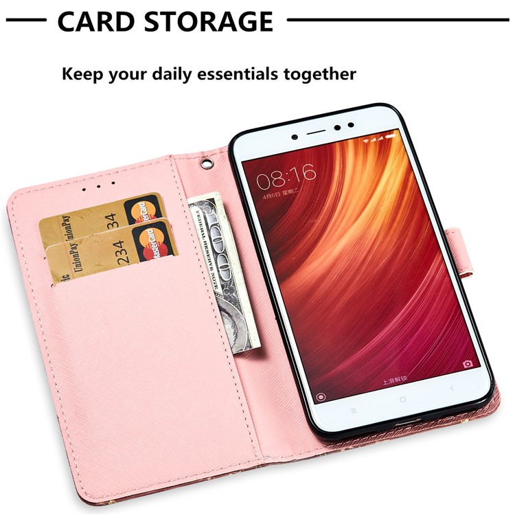 Pattern Printing Leather Wallet Stand Shell for Xiaomi Redmi Y1 (India)/Redmi Note 5A Prime - Pink Bear-6