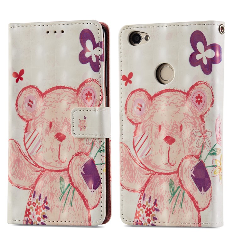 Pattern Printing Leather Wallet Stand Shell for Xiaomi Redmi Y1 (India)/Redmi Note 5A Prime - Pink Bear-7