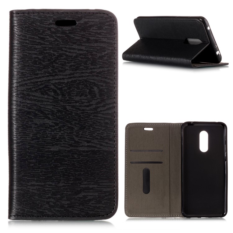 Wood Pattern PU Leather Auto-absorbed Case for Xiaomi Redmi Note 5 (12MP Rear Camera) / Redmi 5 Plus (China) - Black-1