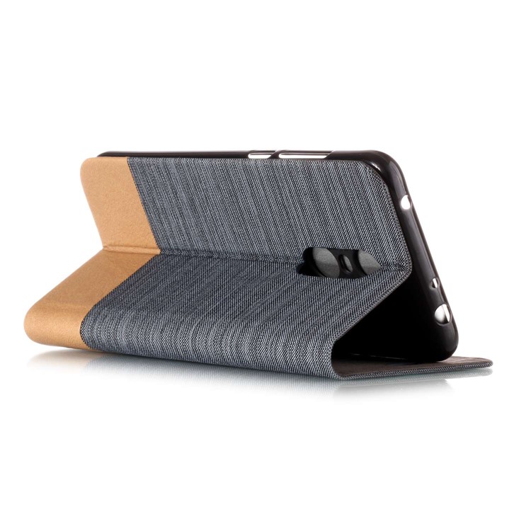 Bi-color Canvas Leather Case for Xiaomi Redmi Note 5 (12MP Rear Camera) / Redmi 5 Plus (China) - Dark Grey-3