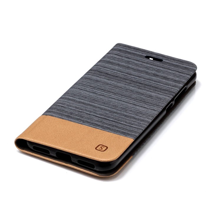 Bi-color Canvas Leather Case for Xiaomi Redmi Note 5 (12MP Rear Camera) / Redmi 5 Plus (China) - Dark Grey-4