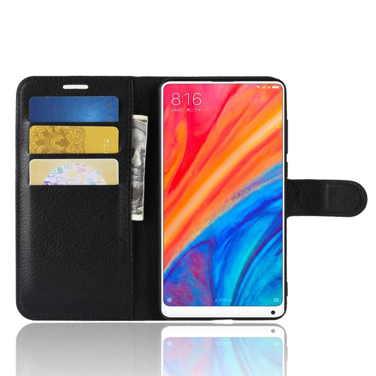 Litchi Skin Wallet Leather Stand Case for Xiaomi Mi Mix 2s - Black-4