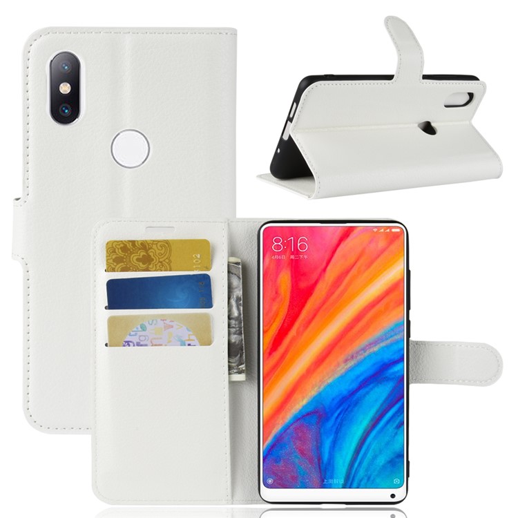 Litchi Skin Wallet Leather Stand Cover for Xiaomi Mi Mix 2s - White-1