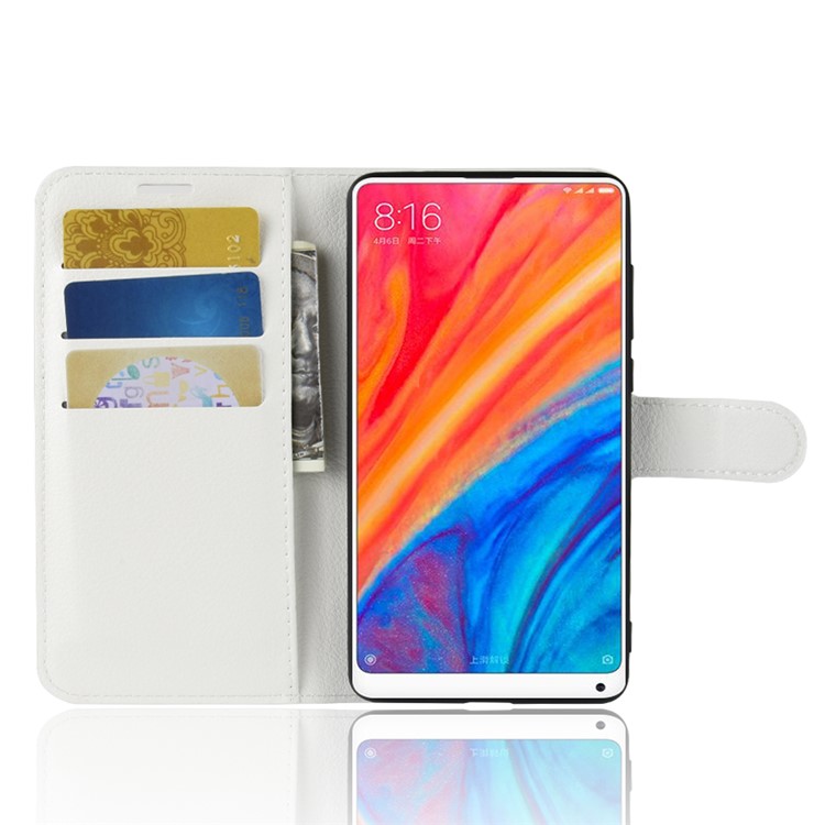 Litchi Skin Wallet Leather Stand Cover for Xiaomi Mi Mix 2s - White-4