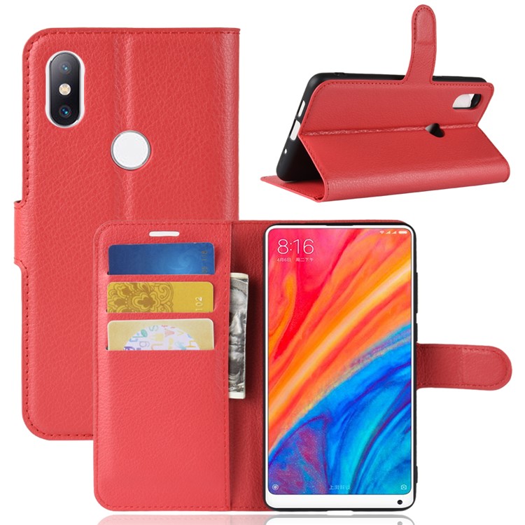 Litchi Skin Wallet Leather Cell Phone Case for Xiaomi Mi Mix 2s - Red-1