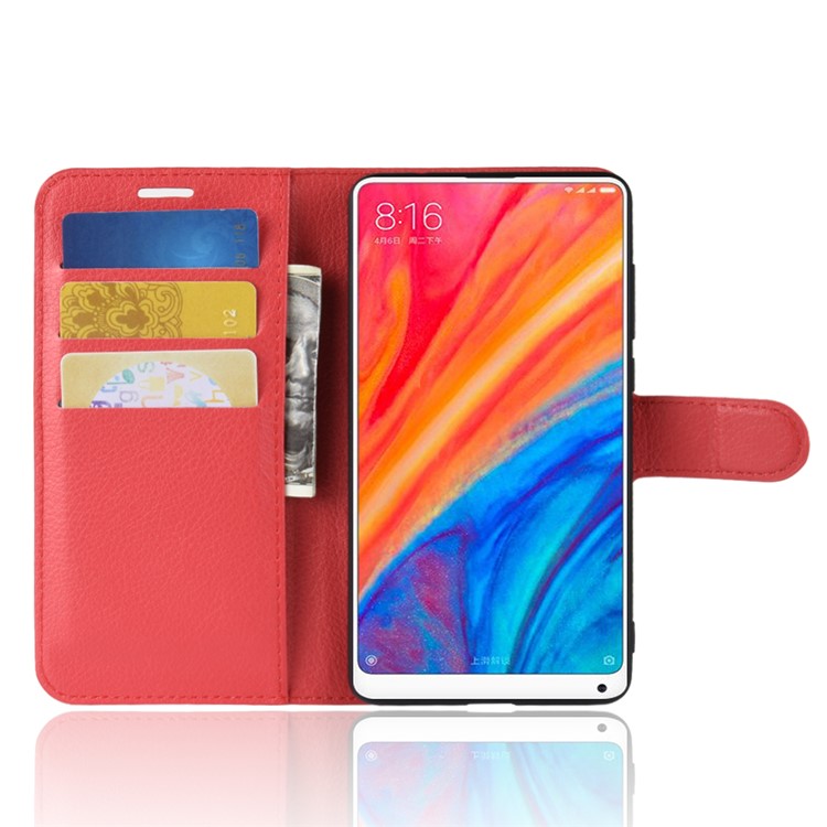 Litchi Skin Wallet Leather Cell Phone Case for Xiaomi Mi Mix 2s - Red-4