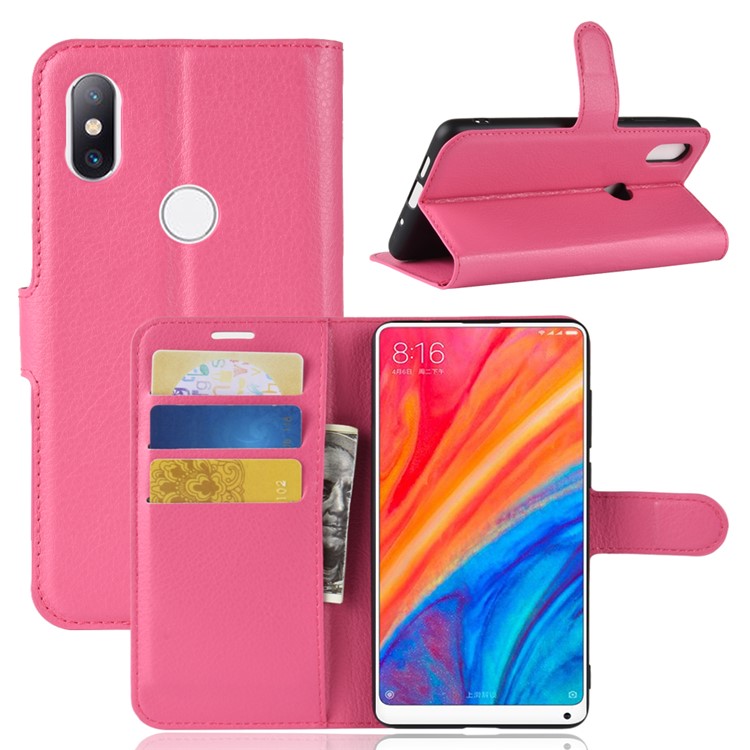 Litchi Skin Wallet Leather Protection Case for Xiaomi Mi Mix 2s - Rose-1