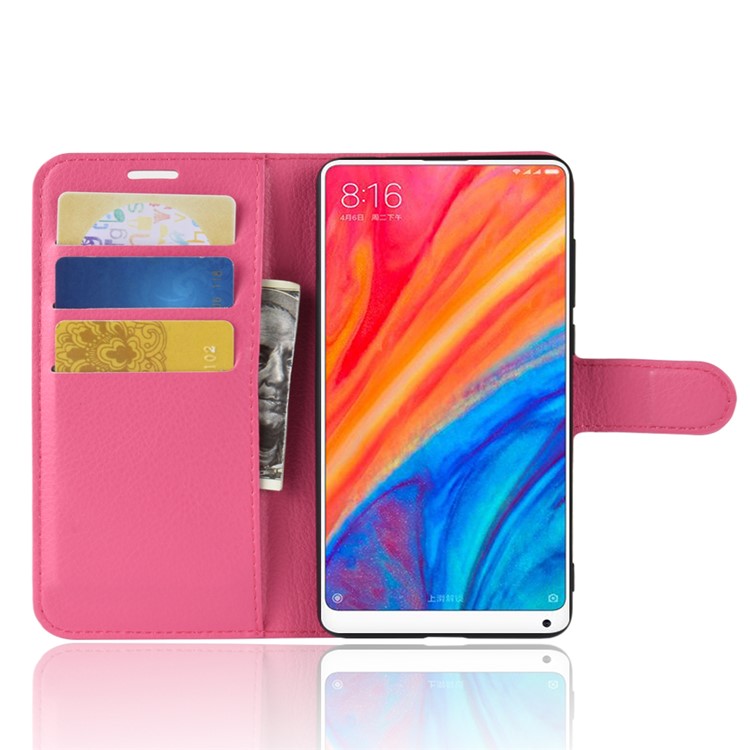 Litchi Skin Wallet Leather Protection Case for Xiaomi Mi Mix 2s - Rose-4