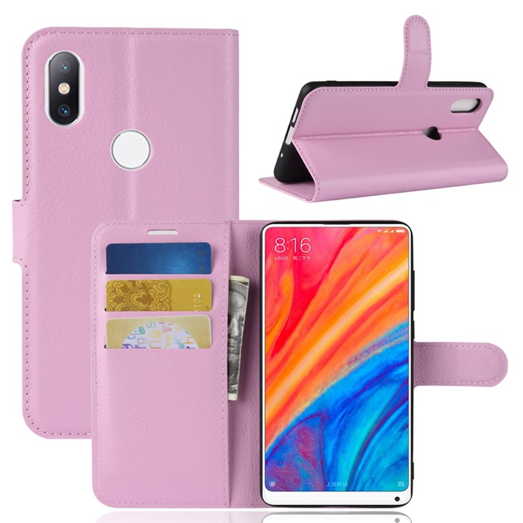 Litchi Skin Magnetic Leather Stand Case for Xiaomi Mi Mix 2s - Pink-1