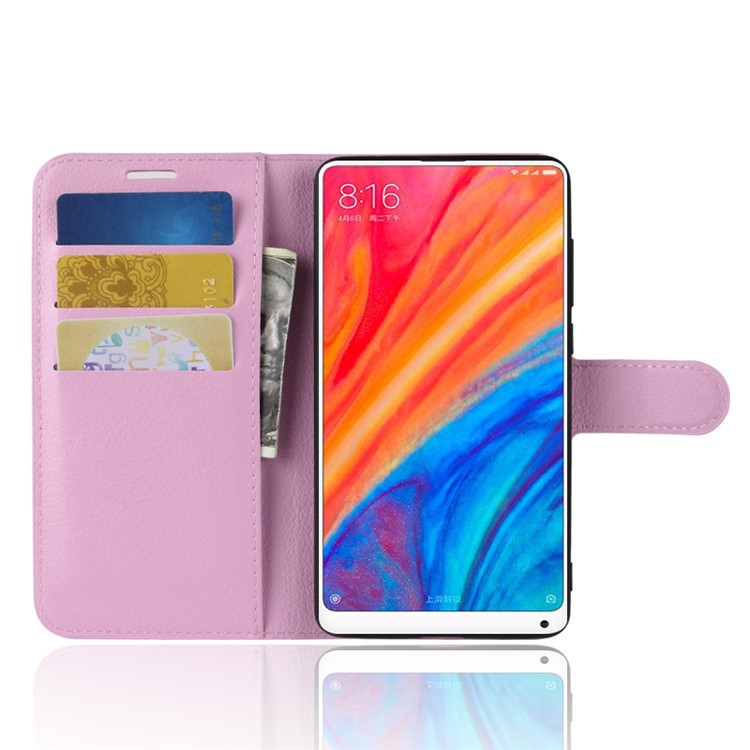 Litchi Skin Magnetic Leather Stand Case for Xiaomi Mi Mix 2s - Pink-4