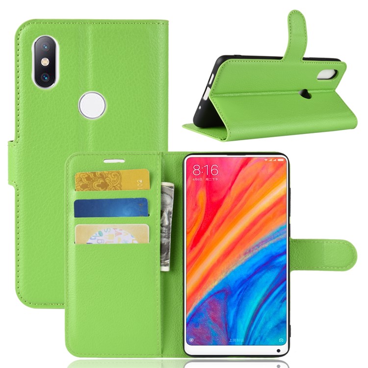 Litchi Skin Magnetic Leather Stand Cover for Xiaomi Mi Mix 2s - Green-1