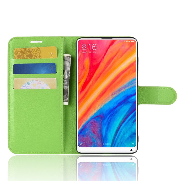 Litchi Skin Magnetic Leather Stand Cover for Xiaomi Mi Mix 2s - Green-4