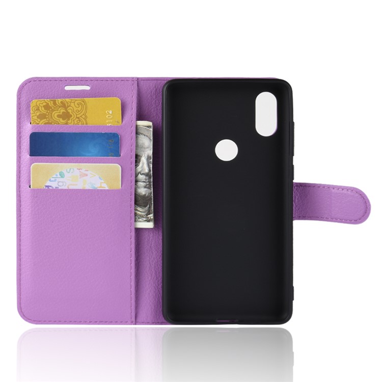 Litchi Skin Leather Wallet Cover for Xiaomi Mi Mix 2s - Purple-3