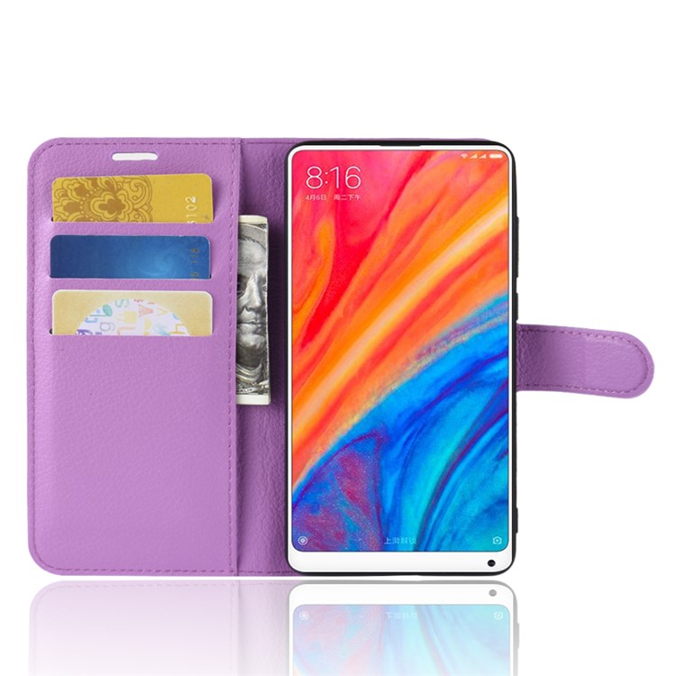 Litchi Skin Leather Wallet Cover for Xiaomi Mi Mix 2s - Purple-4