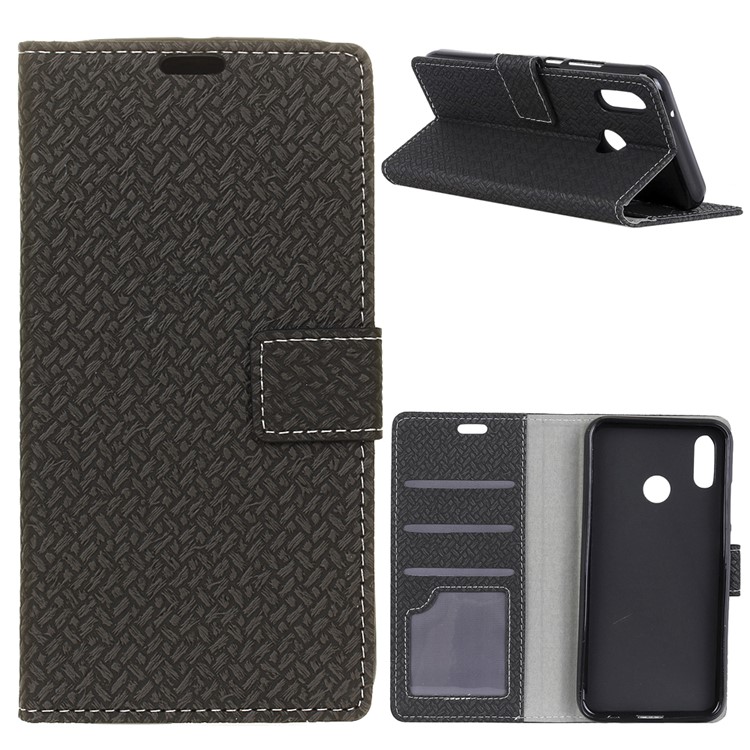 Woven Pattern Leather Wallet Case for Xiaomi Mi 6X / Mi A2 - Black-1