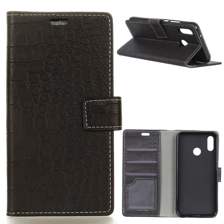 Crocodile Texture Vintage Leather Wallet Phone Cover with Stand for Xiaomi Mi 6X / Mi A2 - Black-1