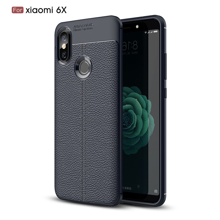 Litchi Texture TPU Case Shell Cover for Xiaomi Mi A2 / Mi 6X - Dark Blue-1