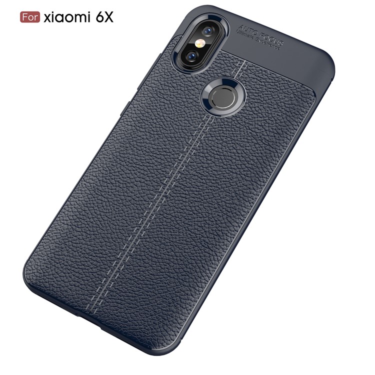 Litchi Texture TPU Case Shell Cover for Xiaomi Mi A2 / Mi 6X - Dark Blue-2