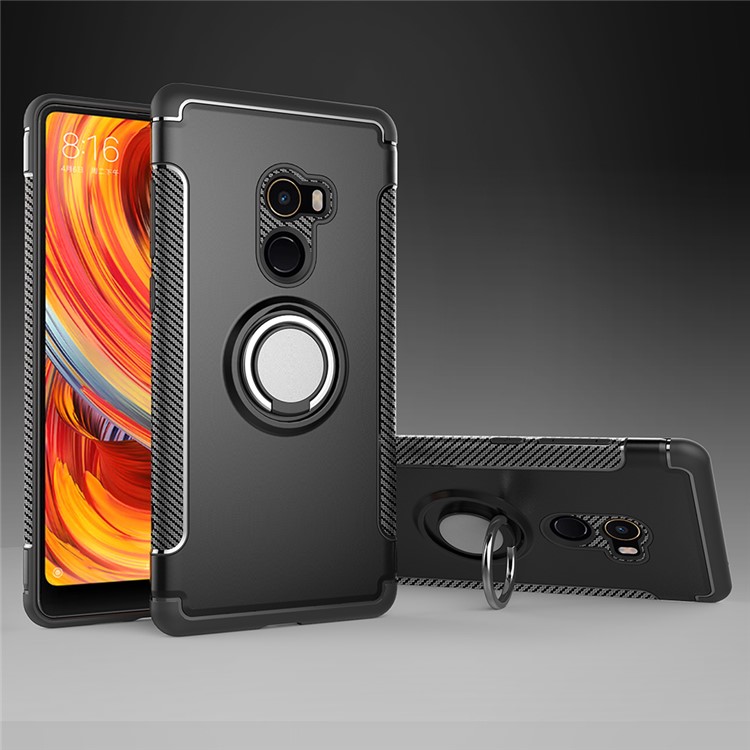 Magnetic Ring Holder TPU PC Hybrid Phone Case for Xiaomi Mi Mix 2 - Black-1