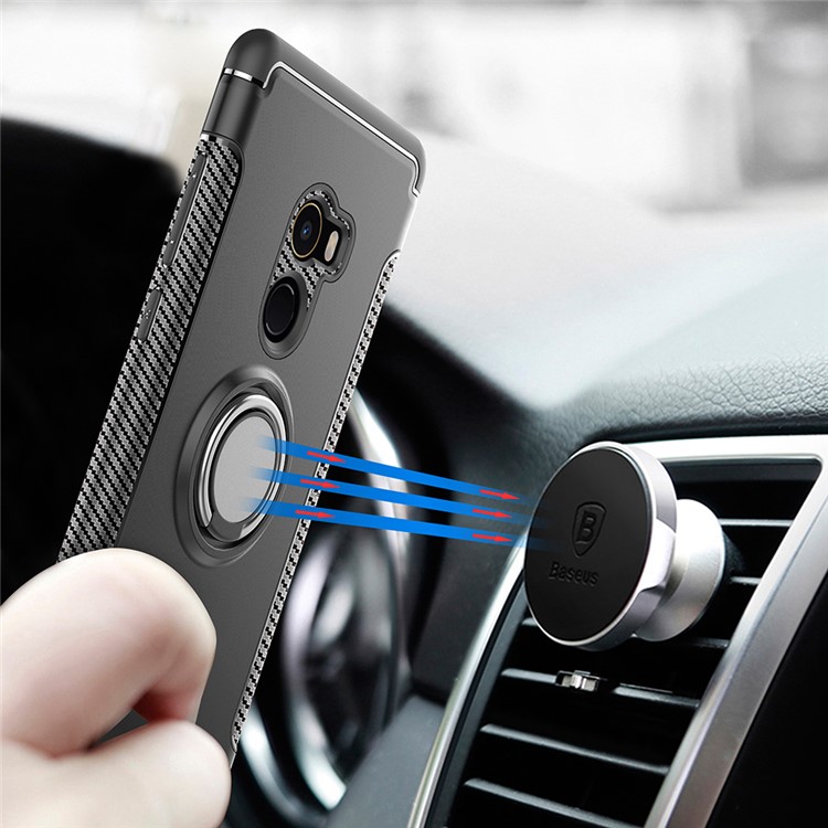 Magnetic Ring Holder TPU PC Hybrid Phone Case for Xiaomi Mi Mix 2 - Black-5