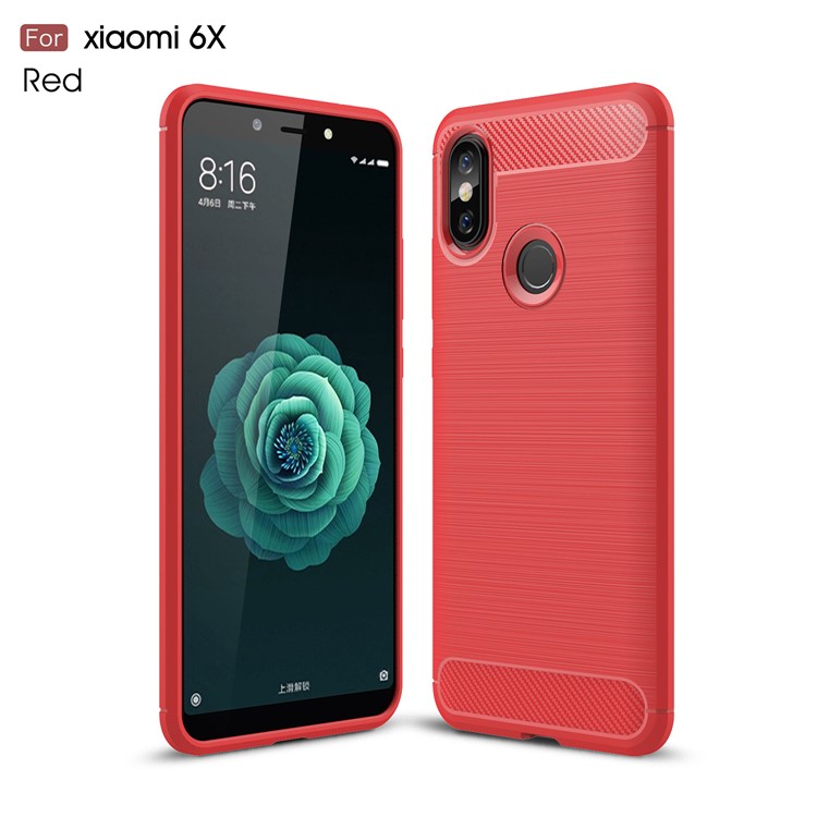 Carbon Fibre Brushed TPU Cell Phone Case for Xiaomi Mi A2 / Mi 6X - Red-1