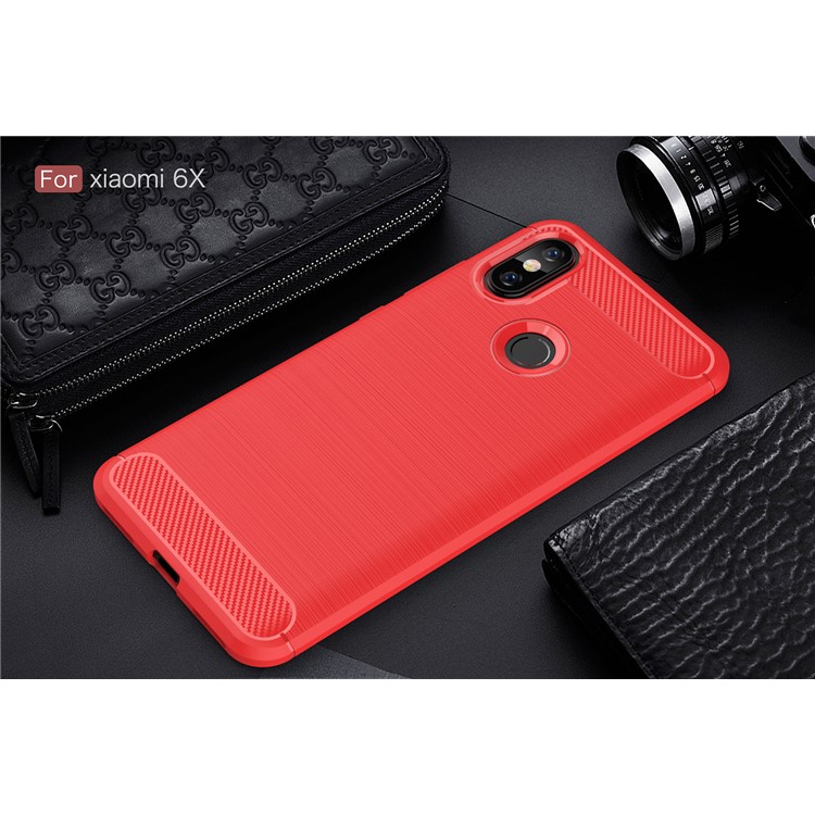 Carbon Fibre Brushed TPU Cell Phone Case for Xiaomi Mi A2 / Mi 6X - Red-2