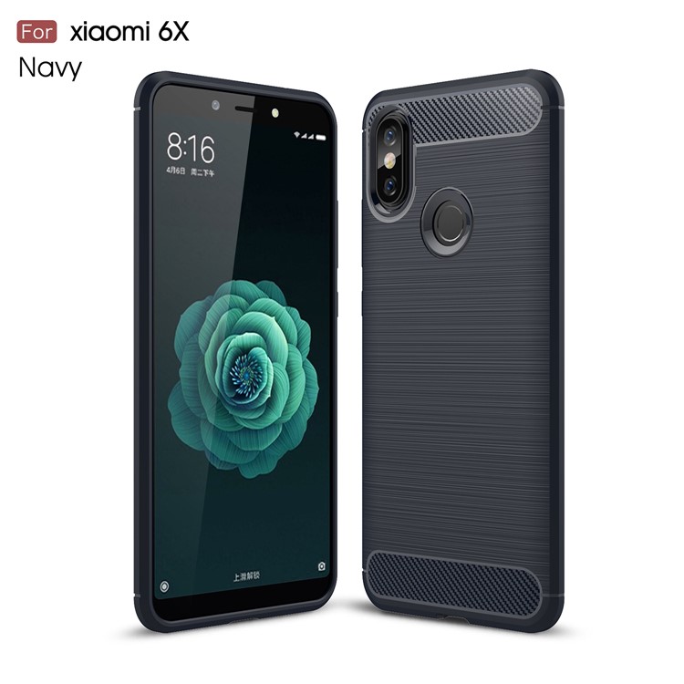 Carbon Fibre Brushed TPU Cover Shell Case for Xiaomi Mi A2 / Mi 6X - Dark Blue-1