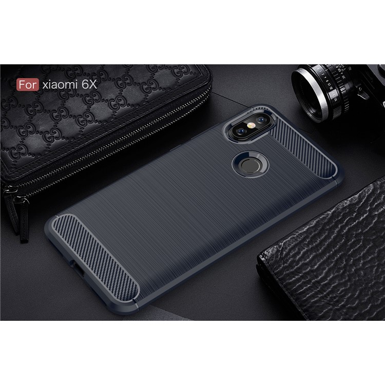 Carbon Fibre Brushed TPU Cover Shell Case for Xiaomi Mi A2 / Mi 6X - Dark Blue-2