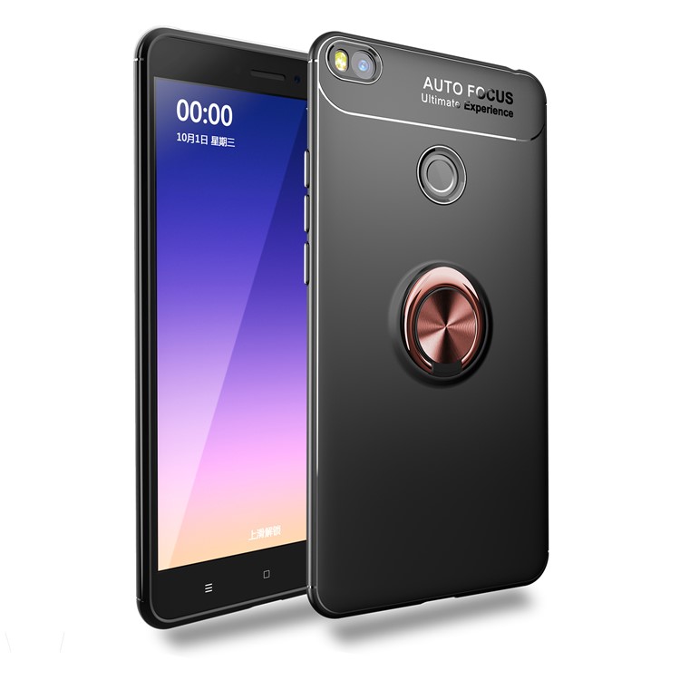 Finger Ring Kickstand TPU Back Case for Xiaomi Mi Max 2 (Built-in Metal Sheet) - Black / Rose Gold-1