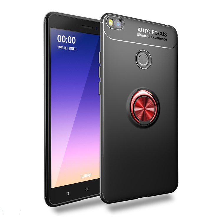 Finger Ring Kickstand TPU Cover for Xiaomi Mi Max 2 (Built-in Metal Sheet) - Black / Red-1