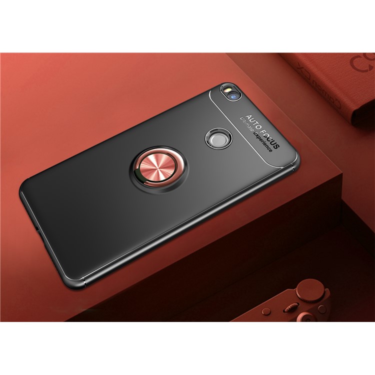 Finger Ring Kickstand TPU Cover for Xiaomi Mi Max 2 (Built-in Metal Sheet) - Black / Red-3