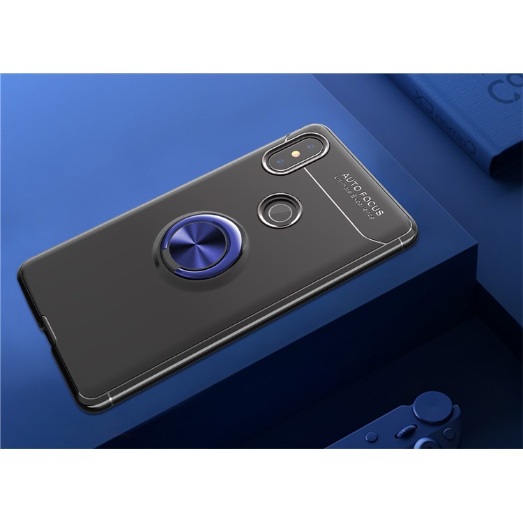 Finger Ring Kickstand TPU Cover for Xiaomi Mi Mix 2s (Built-in Metal Sheet) - Black / Blue-2