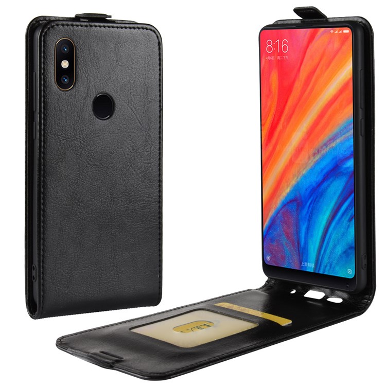 Crazy Horse Vertical Leather Card Holder Case for Xiaomi Mi Mix 2s - Black-1