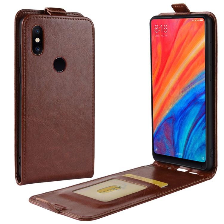 Crazy Horse Vertical Leather Card Holder Mobile Shell for Xiaomi Mi Mix 2s - Brown-1