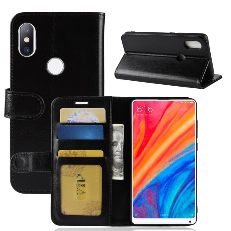 Crazy Horse Wallet Leather Stand Case for Xiaomi Mi Mix 2s - Black-2