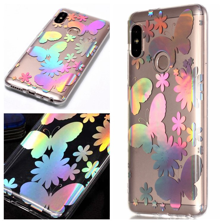 Colorful Laser Carving Patterned TPU Protective Shell for Xiaomi Redmi Note 5 Pro (Dual Camera) / Redmi Note 5 (China) - Butterflies and Flower-1