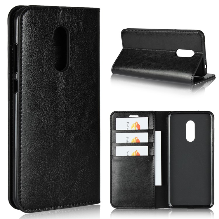 Crazy Horse Genuine Leather Wallet Stand Case for Xiaomi Redmi Note 5 (12MP Rear Camera) / Redmi 5 Plus (China) - Black-1