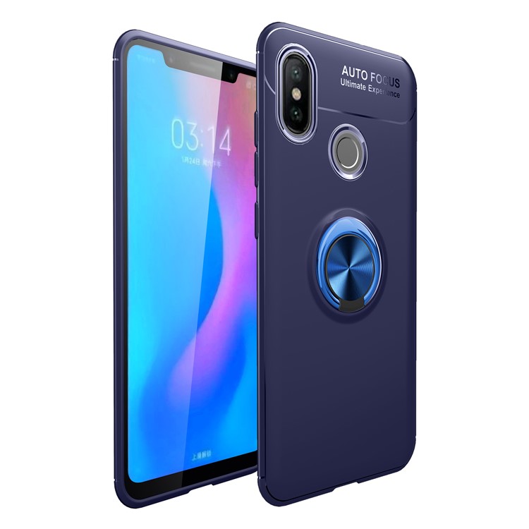 Finger Ring Kickstand TPU Back Casing for Xiaomi Mi 8 (Built-in Magnetic Metal Sheet) - Blue