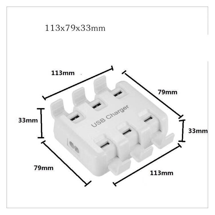 6-Port Desktop USB Hub Charging Station with Smart Identification - White-5