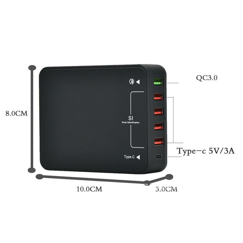 USB Wall Charger 60W with Smart Identification Quick Charge 3.0 & USB C & 4 USB Ports - UK Plug-2