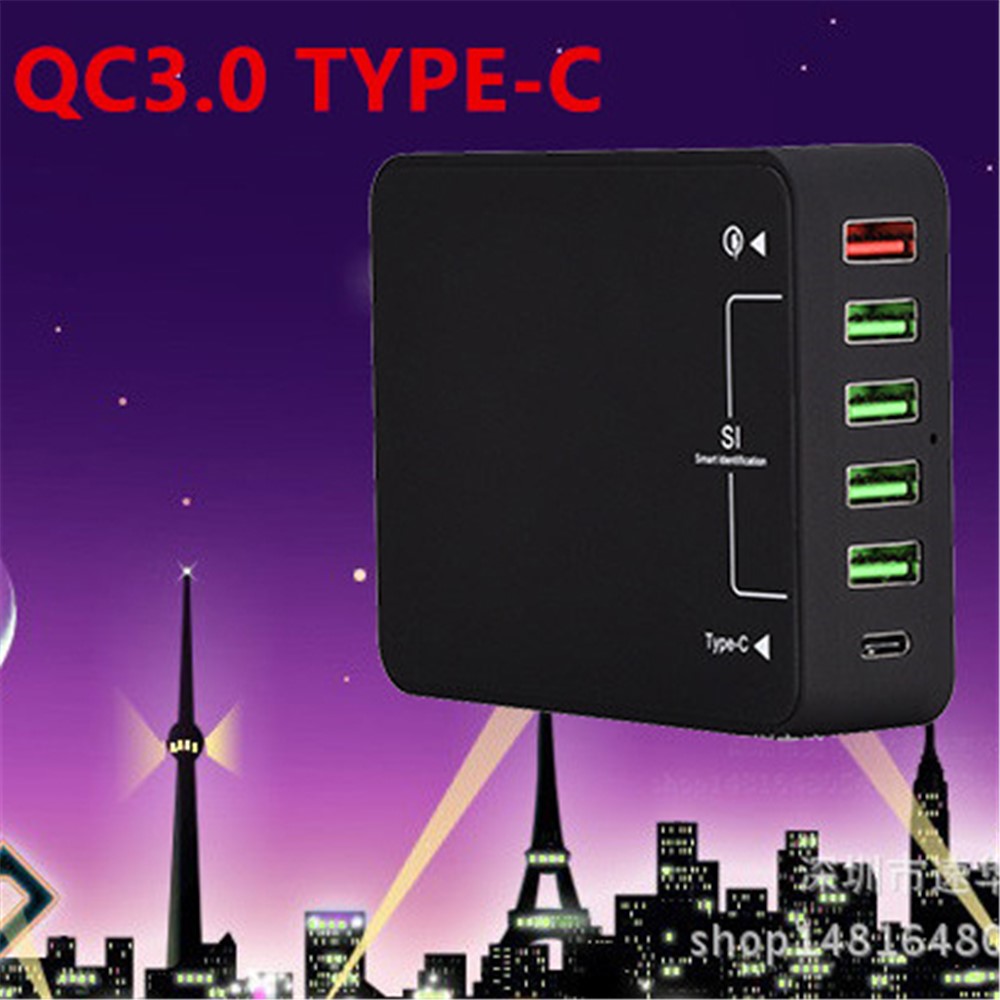 USB Wall Charger 60W with Smart Identification Quick Charge 3.0 & USB C & 4 USB Ports - UK Plug-5