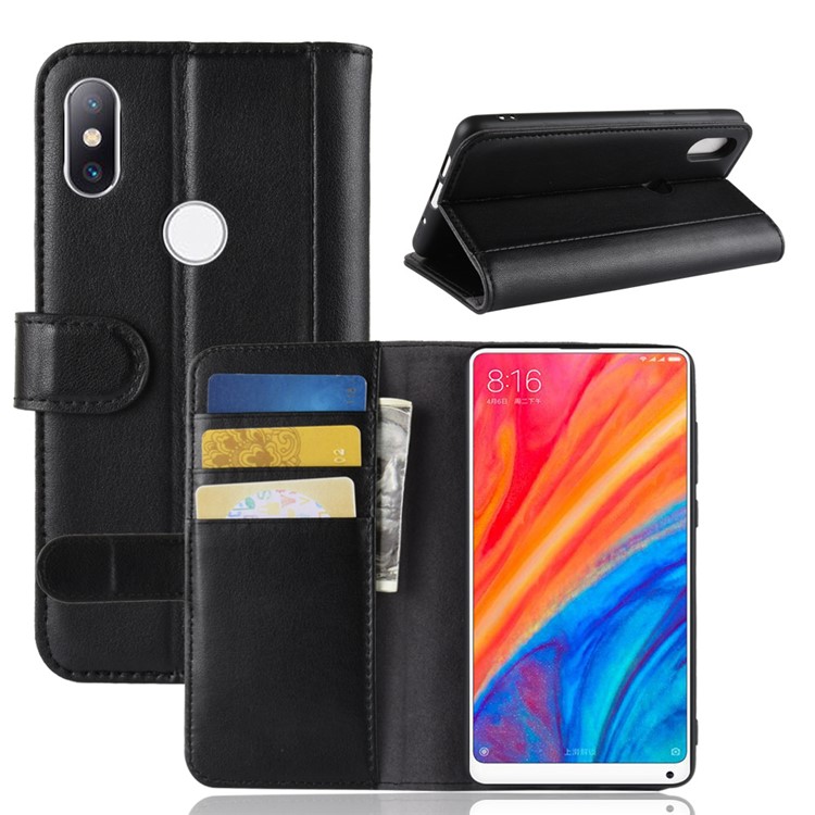Genuine Split Wallet Leather Protection Flip Stand Mobile Phone Cover for Xiaomi Mi Mix 2s - Black-1